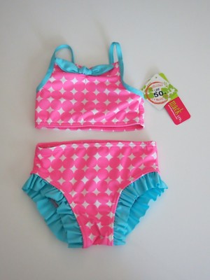 Penelope Mack 12M Infant Toddler Girls Beach 2 Pc Swimsuit Pink White Bikini