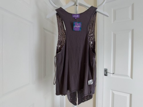 Waistcoat ”Purple” Square Sequin Grey Colour Size: Eur M/L - Picture 12 of 13