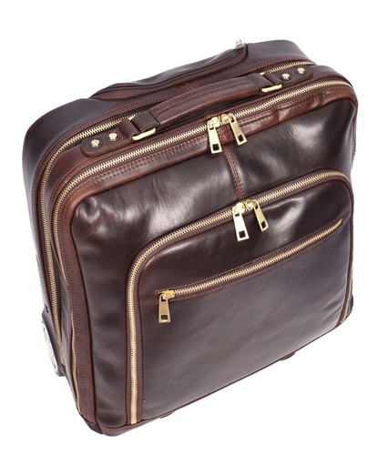 Real Leather Pilot Case with Wheel for Business Organiser Travel Cabin Bag HLG51 - Picture 12 of 22
