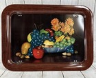 Set of 2 Vintage Bed TV Tray Folding Leg Lap Tray Brown Fruit Bowl Flowers 17x13