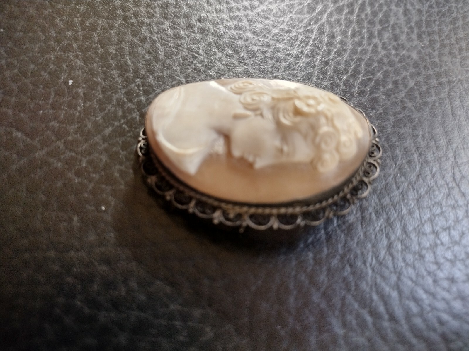 Antique Art Nouveau Carved Shell Cameo Portrait Pin - Gem