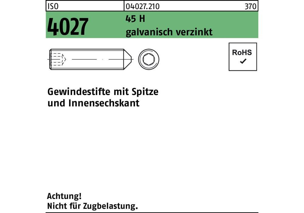 Reyher Gewindestift ISO 4027 Spitze/Innensechskant M 3 x 6 45 H гальваническое покрытие...