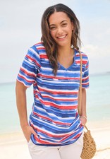 Woman Within Plus Size Perfect Printed Short-Sleeve V-Neck Tee