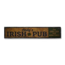 Irish Pub Shamrock, Good Luck & Good - Rustic Distressed Wood Sign