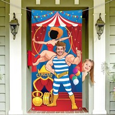 KatchOn Carnival Photo Booth Backdrop 72x36 Inch, Circus Large, Red and blue