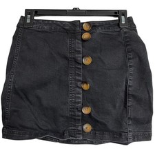 Free People Skirt Size 2 Gray Denim Cotton Blend Mini Button Front Preppy Y2K