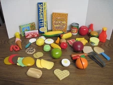 Huge Play Food Lot 71 Pieces Pretend Fruits, Veggies, Tools, Wooden & Plastic