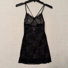Victoria's Secret Women's XS Black Floral Lace Slip Stretch Stretch Chemise