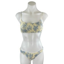 Triangl Inesa Indigo Cream Floral Smocked Cheeky Two Piece Bikini Set Swimwear L
