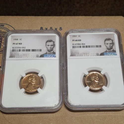 1957 PF68RD & 1958 PF67RD Lincoln Cent 1C NGC 