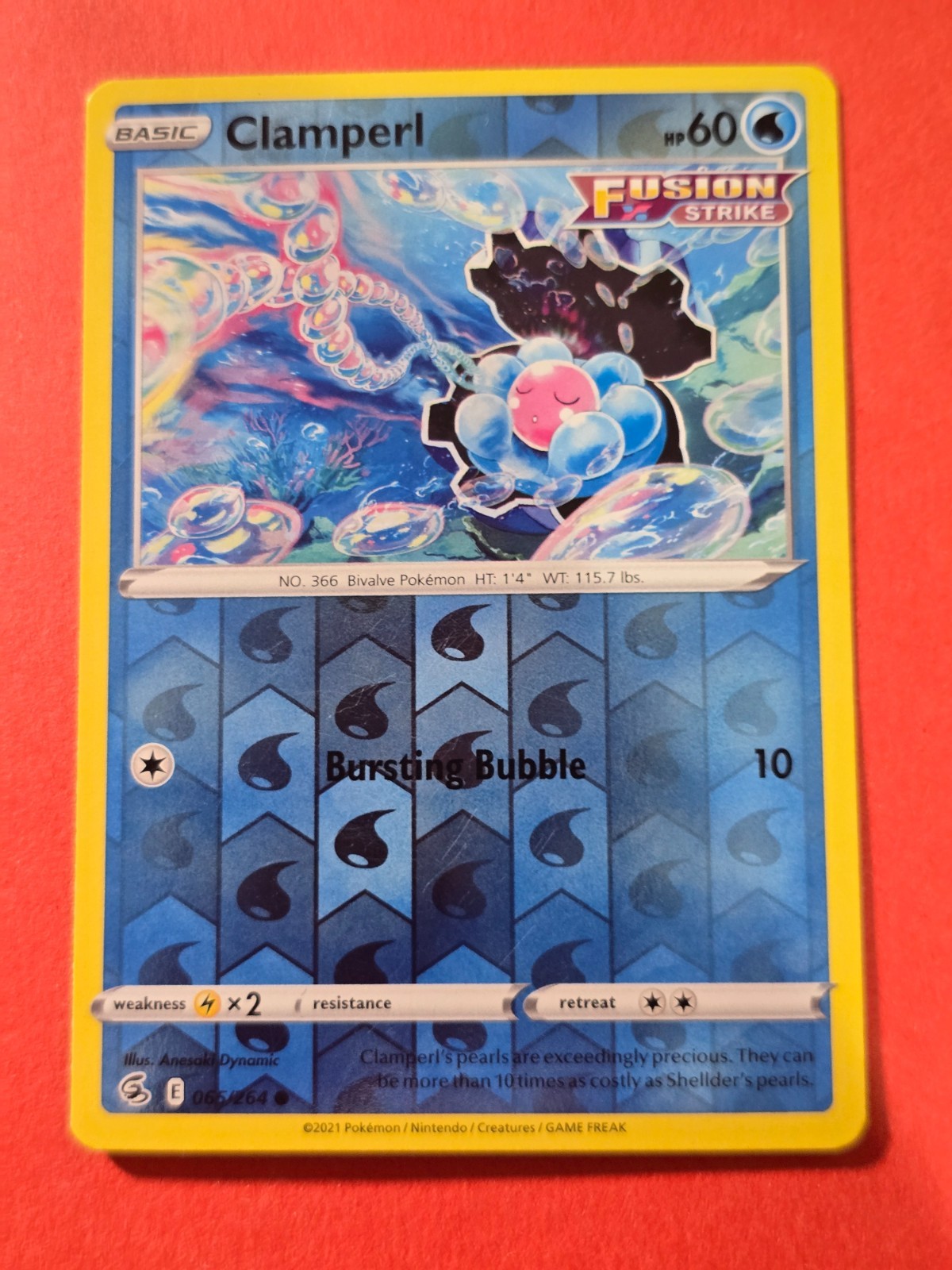 2021 Pokemon TCG Sword & Shield Fusion Strike Reverse Holo, #65 Clamperl, C, cd1