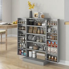 Kitchen Pantry Storage Cabinet w/ 5-tier Shelving, 12 Spice Racks
