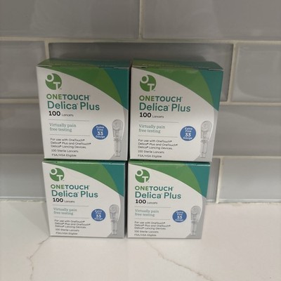 4- 100 Count Boxes of One Touch Delica Plus 33G Lancets Exp 1/30-3/30