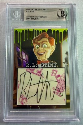 RL Stine Goosebumps Signed Custom Cut Auto CARD BAS Beckett Slabbed