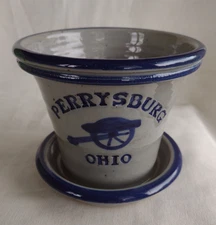 Perrysburg, Ohio Cannon Stoneware Art Pottery Flower Pot w/ Drainage & Saucer