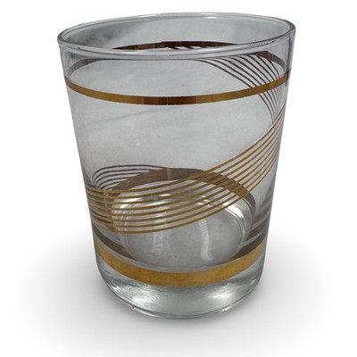 Libbey Lifestyles Gold Swirl Lowball Glass MCM Vintage Clear Tumbler USA 4.25in