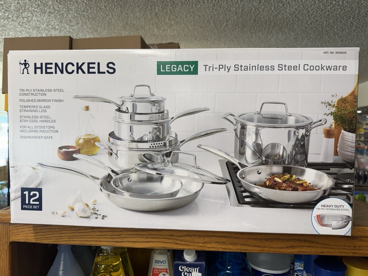 Henckels Tri-Ply Clad Stainless Steel 12-piece Cookware Set, NEW