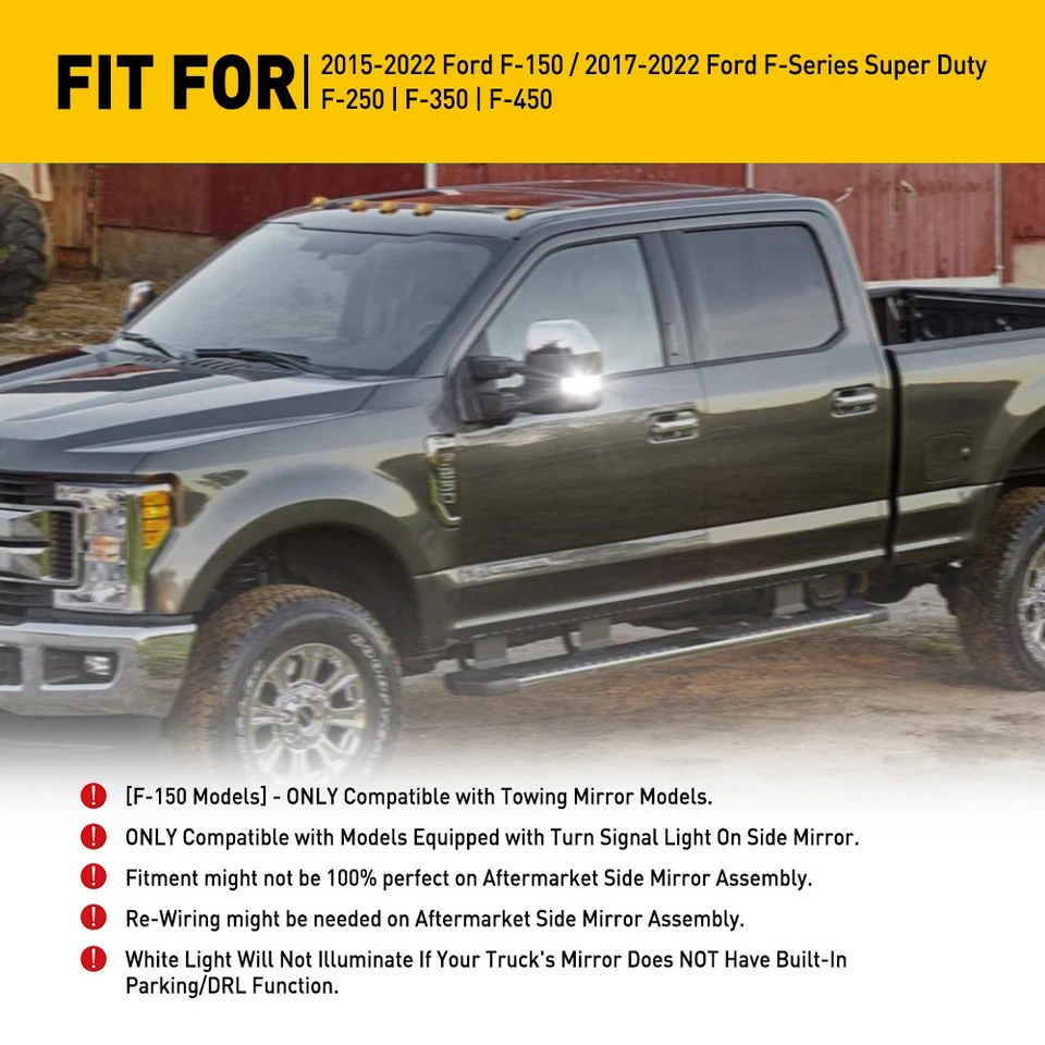 Espejo retrovisor lateral LED Superduty F250 blanco+ámbar 2017-2020 luz de remolque interruptor trasero Foto 2 de 4