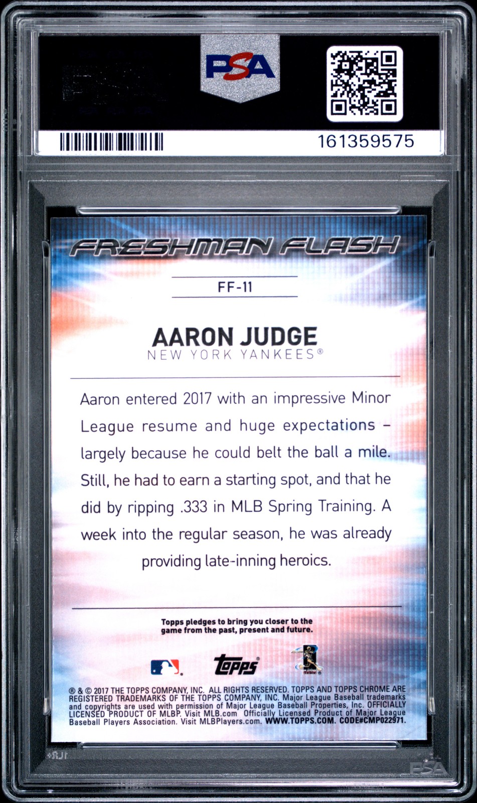 2017 TOPPS CHROME FRESHMAN FLASH #FF11 AARON JUDGE ROOKIE RC PSA 10 view 2