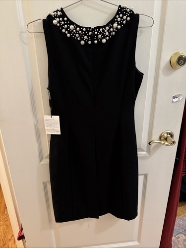CALVIN KLEIN Cocktail Dress NWT 6P Black Stunning Hand Beaded Pearl Neckline - Bild 7 von 8
