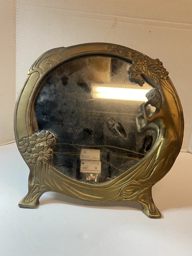 Vintage Brass Tone Art Nouveau Style Lady In The Lake Easel Mirror