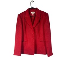 Talbots Red Wool Silk Blend Textured Jacket Blazer Skirt Suit Set Women Sz 16