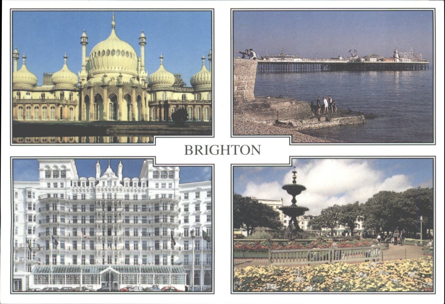 Brighton Multi-View Postcard - Royal Pavilion, Pier, Grand Hotel, Steine Gardens