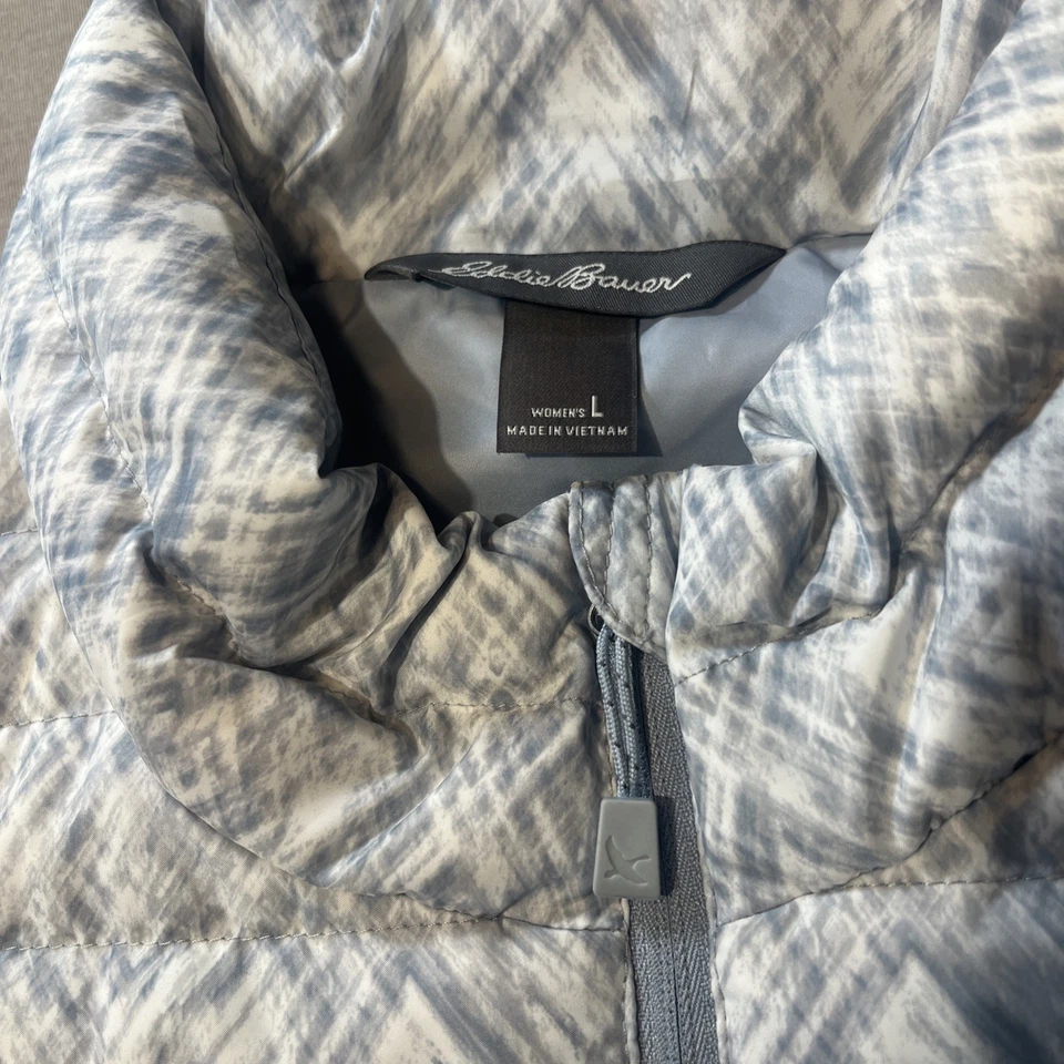 Eddie Bauer Womens Vest Large Gray/White EB650 Packable Lightweight Quilted Zip - Image 4 of 4