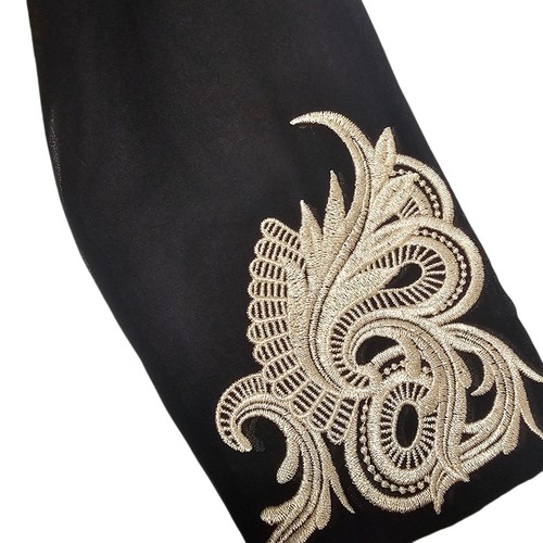 Ted Baker Women's 1 Black Chiffon and Gold Embroidered Fit & Flare Dress US 4 - Picture 5 of 14