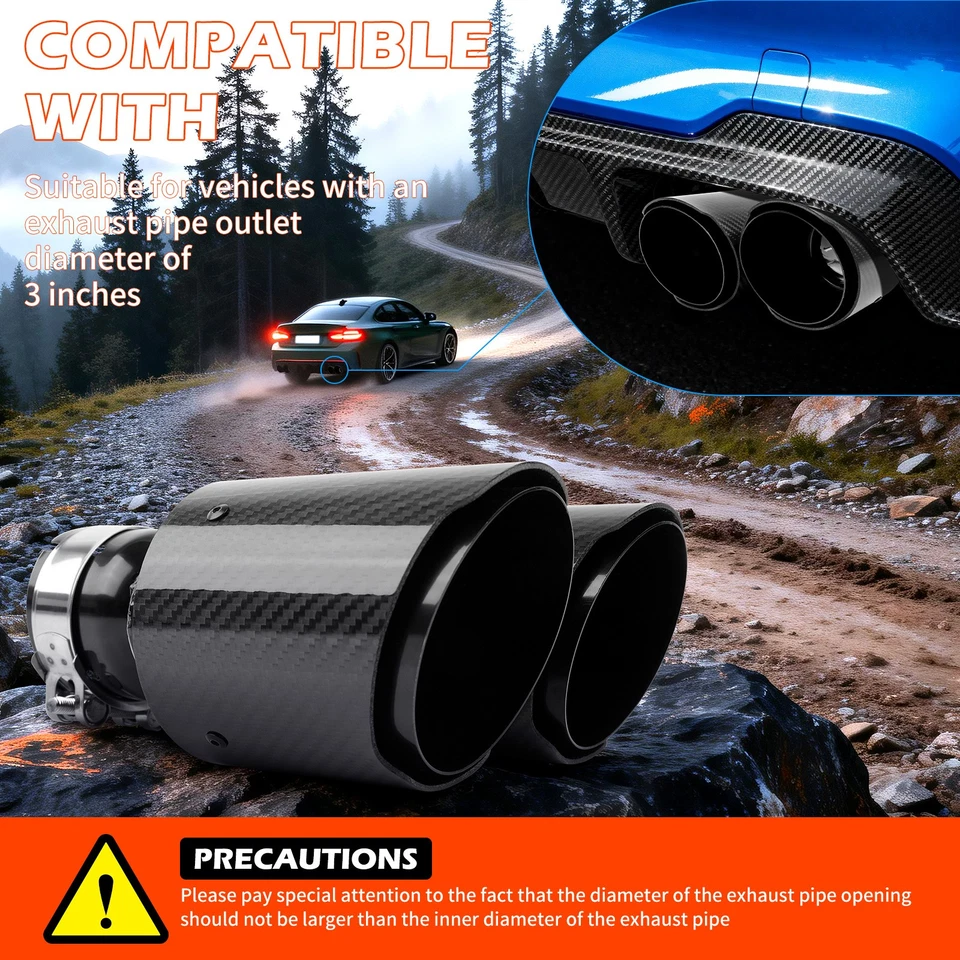 Pair Carbon Fiber Dual Exhaust Tip Pipe 2.5" inlet For Hyundai Genesis 3.8L 5.0L - Bild 4 von 4