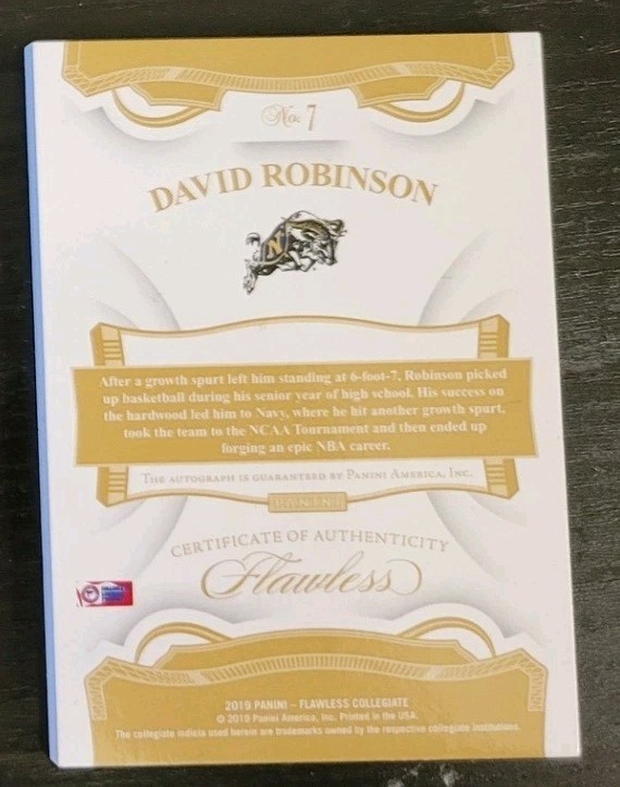 2019 Panini Flawless Collegiate Emerald Auto /5 David Robinson view 2