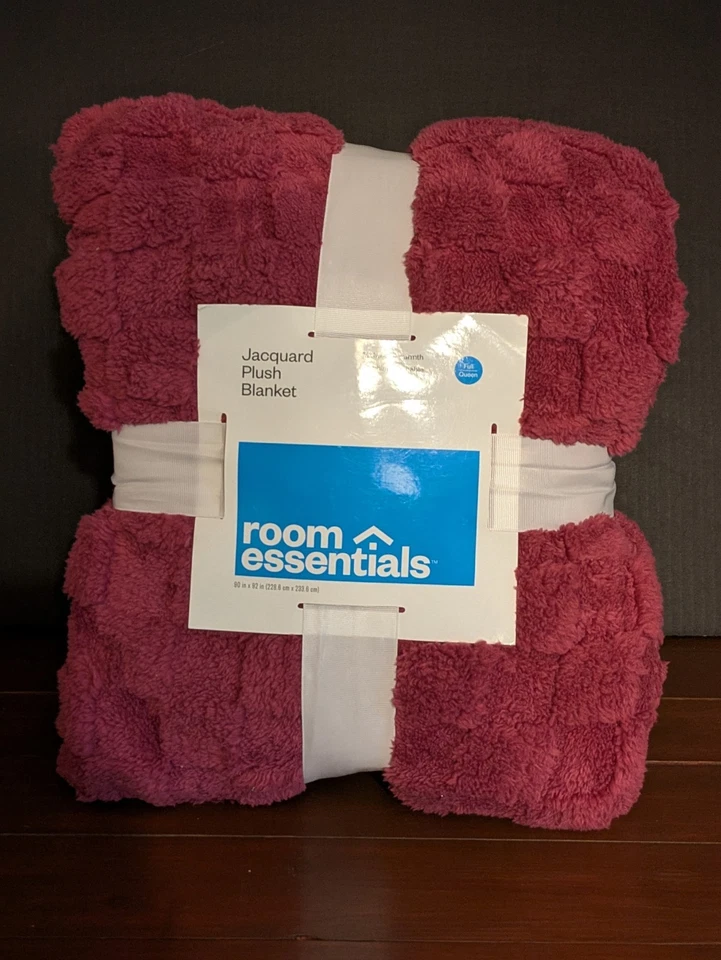 Manta de felpa jacquard a cuadros completa/reina (92"x90") malva oscuro/púrpura magenta  Foto 4 de 4