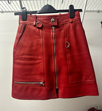 Isabel Marant Red Leather Mini Skirt Women  s Size 2 Front Zip Zipper