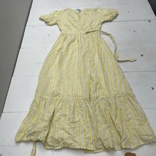 Draper James Yellow Stripe Linen Blend Short Sleeve Wrap Maxi Dress Women's M