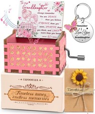 Swooflia Mother's Day Wooden Music Box for Granddaughter - Hand Crank Engrave...