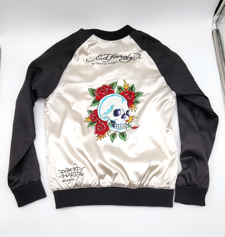 Ed Hardy by Christian Audigier Women's Skull Embroidery Sukajan