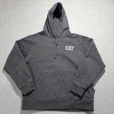 CAT Caterpillar Mens Gray Logo Hoodie Sweatshirt Pullover Long Sleeve Size L