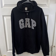 Gap Men  s Black Full Zip Hooded Hoodie w/ Pockets Logo, Graphic Print