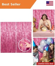 2 Pack Pink Backdrop Party Decorations Tinsel Curtain Party Backdrop Foil