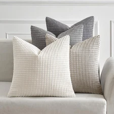 Timeless Neutral Pillow Covers 22x22 Inch Set of 4 Mid Century Modern Grey Th...