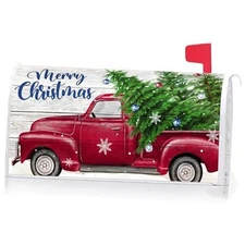  Merry Christmas Red Truck Pine Tree Decoration Mailbox Cover With Magnetic 