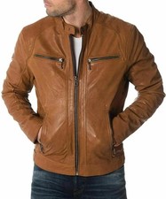 New Men's Stylish Motorcycle Leather Jacket Biker Handmade Brown Real Lambskin