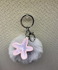 Fuzzy Lavender Pom Pom Purple Starfish BagCharm Keychain with Accents New