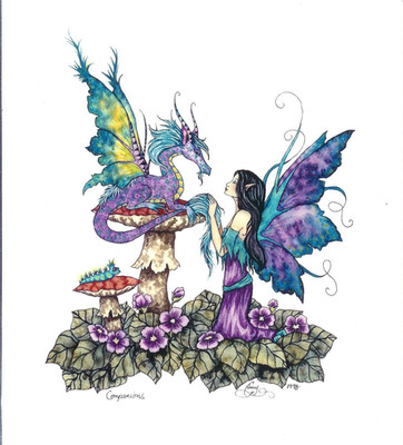 AMY BROWN Fairy 8x10'' Print 1998 FAERY DRAGON CATERPILLAR ~ OOP Signed