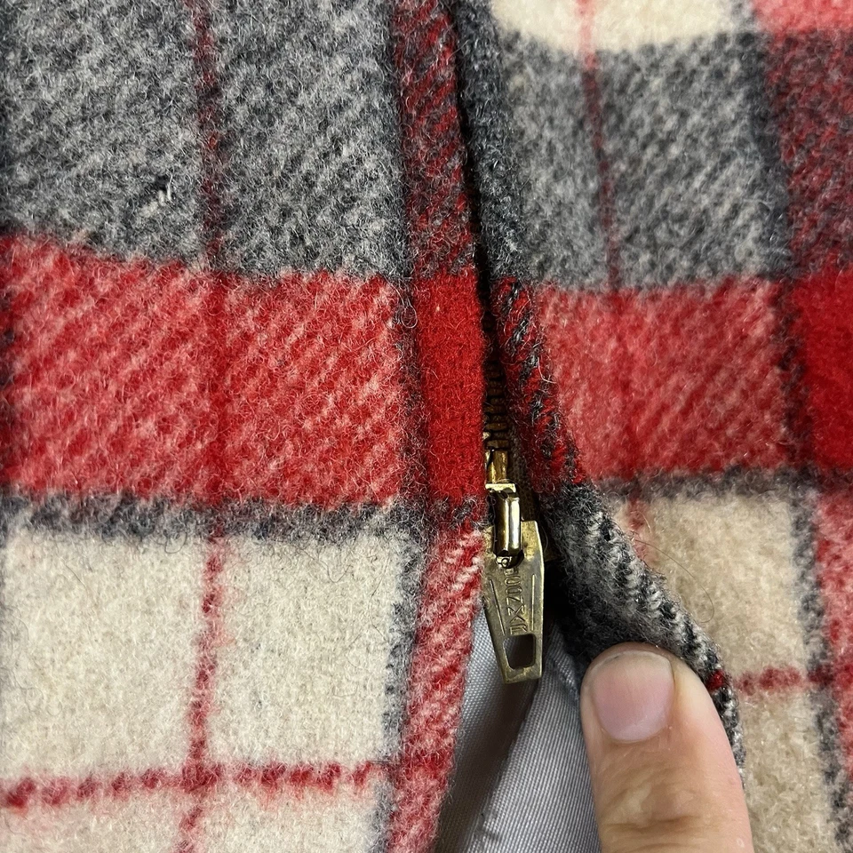 Vintage 50s 60s Mens Zip Up Wool Coat Plaid - Image 4 of 4
