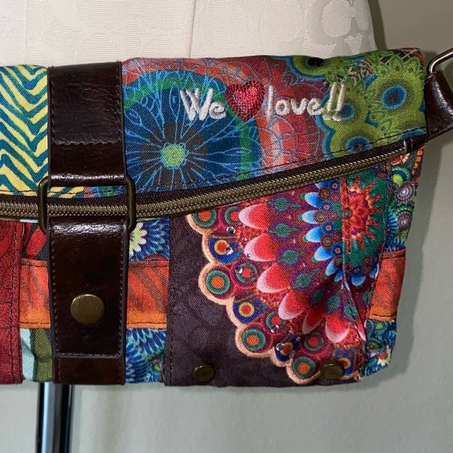 Desigual Patchwork Embroidered Studded Clutch Cro… - image 11