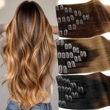CLEARANCE Clip In Double Weft Thick Remy 100 Human Hair Extensions Full Head