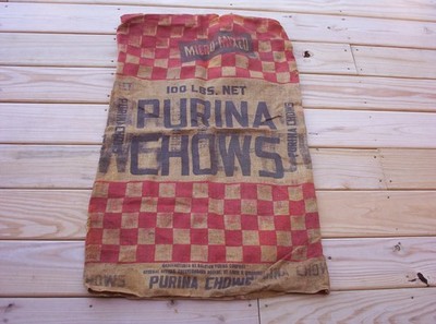 Vintage Purina Chows Burlap Feed Gunny Sack Bag Old Agriculture Advertising