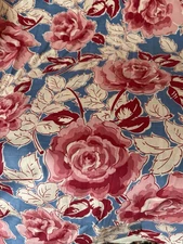 Beautiful Antique Vintage Floral Roses Cotton Fabric ~ Pink Blue Burgundy