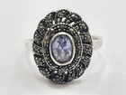 Vintage Sterling Silver Marcasite & Amethyst Art Deco Style Ring Size P